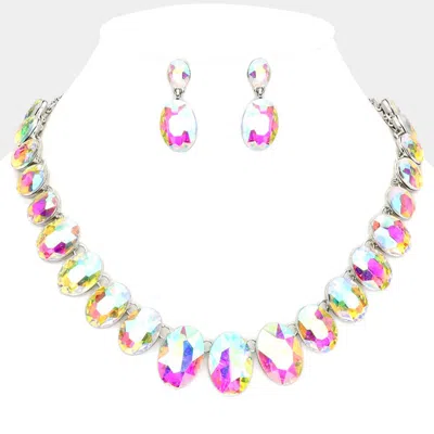 Fashnzfab Oval Stone Link Evening Necklace In Multi