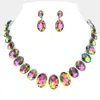 Fashnzfab Oval Stone Link Evening Necklace In Multi