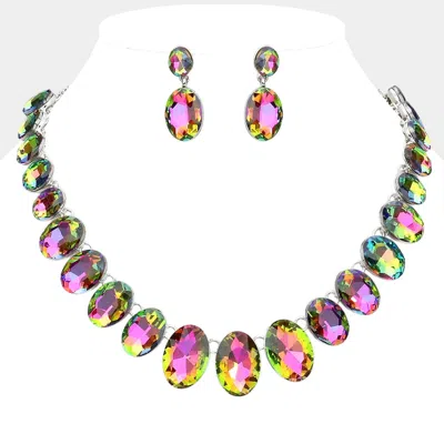 Fashnzfab Oval Stone Link Evening Necklace In Multi