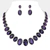 Fashnzfab Oval Stone Link Evening Necklace In Purple