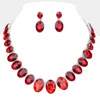 Fashnzfab Oval Stone Link Evening Necklace In Red