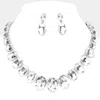 Fashnzfab Oval Stone Link Evening Necklace In Silver