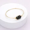 Fashnzfab Oval Stone Metal Hook Bracelet Black In Gold
