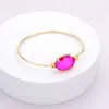 Fashnzfab Oval Stone Metal Hook Bracelet Fuchsia In Pink