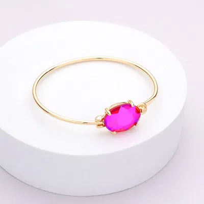 Fashnzfab Oval Stone Metal Hook Bracelet Fuchsia In Pink