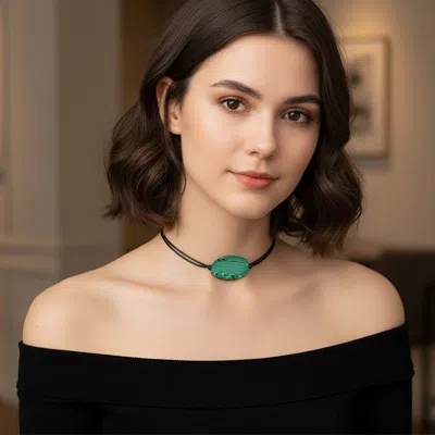 Fashnzfab Oval Stone Pendant Accent Cord Necklace - Green