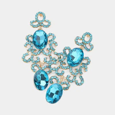 Fashnzfab Oval Stone Pointed Abstract Dangle Evening Earrings In Blue