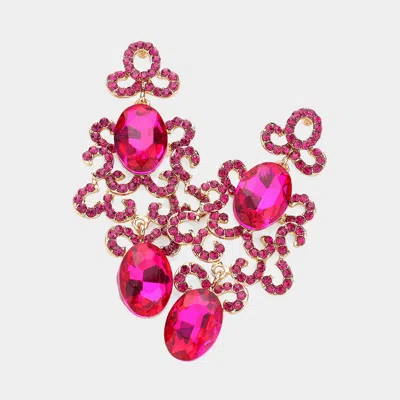 Fashnzfab Oval Stone Pointed Abstract Dangle Evening Earrings In Pink