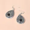 Fashnzfab Oval Stone Pointed Antique Metal Teardrop Dangle Earrings In Multi