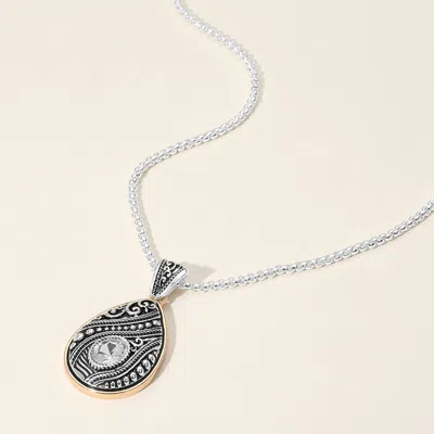 Fashnzfab Oval Stone Pointed Antique Metal Teardrop Pendant Necklace In Multi