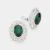 Fashnzfab Oval Stone Pointed Evening Clip On Earrings - Emerald, Silver In Metallic