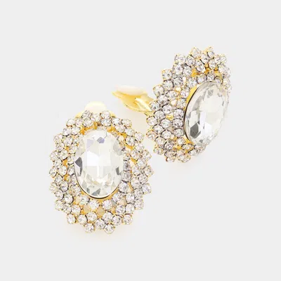 Fashnzfab Oval Stone Pointed Evening Clip On Earrings In Gold