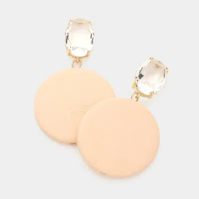 Fashnzfab Oval Stone Round Wood Link Dangle Earrings In Pattern