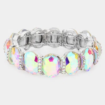Fashnzfab Oval Stone Stretch Evening Bracelet Ab, Silver In Multi