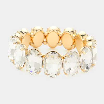 Fashnzfab Oval Stone Stretch Evening Bracelet Gold