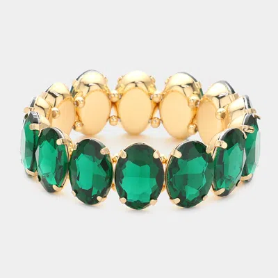 Fashnzfab Oval Stone Stretch Evening Bracelet In Green