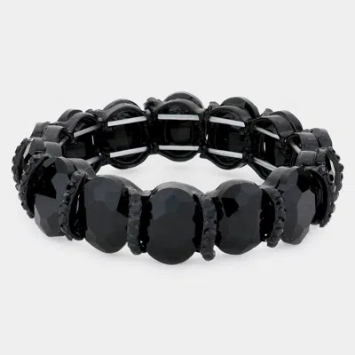 Fashnzfab Oval Stone Stretch Evening Bracelet Jet Black