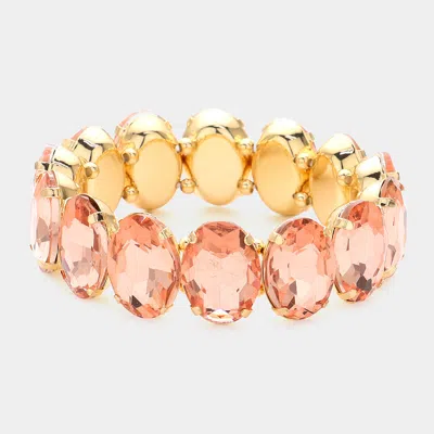 Fashnzfab Oval Stone Stretch Evening Bracelet Peach In Pink