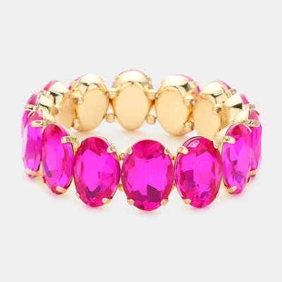 Fashnzfab Oval Stone Stretch Evening Bracelet In Pink