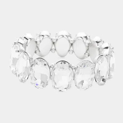 Fashnzfab Oval Stone Stretch Evening Bracelet In Silver