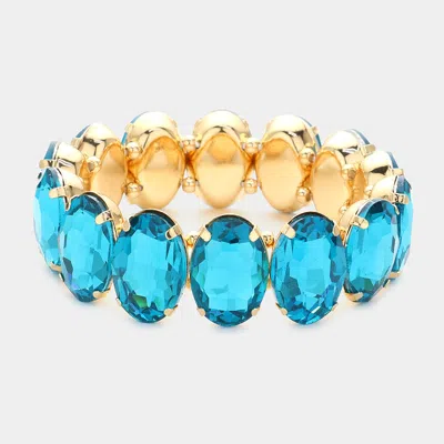 Fashnzfab Oval Stone Stretch Evening Bracelet Turquoise In Blue