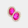 Fashnzfab Oval Stone Stud Evening Earrings - Fuchsia In Pink