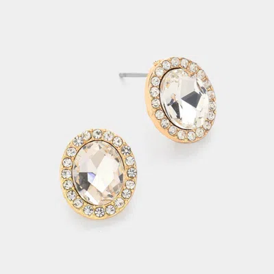 Fashnzfab Oval Stone Stud Evening Earrings - Gold