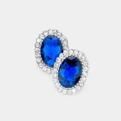 Fashnzfab Oval Stone Stud Evening Earrings In Blue