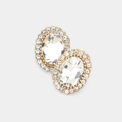Fashnzfab Oval Stone Stud Evening Earrings In Gold