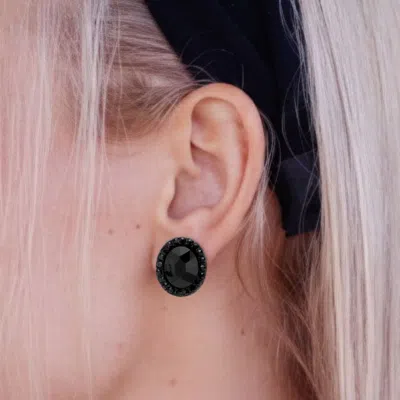 Fashnzfab Oval Stone Stud Evening Earrings In Metallic