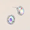 Fashnzfab Oval Stone Stud Evening Earrings In Multi
