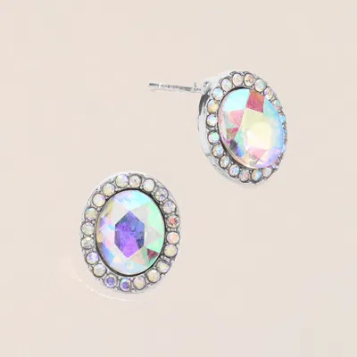 Fashnzfab Oval Stone Stud Evening Earrings In Multi