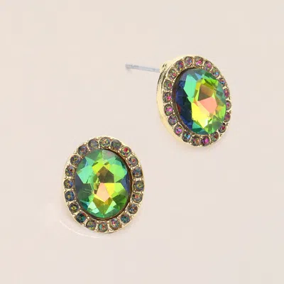 Fashnzfab Oval Stone Stud Evening Earrings In Multi