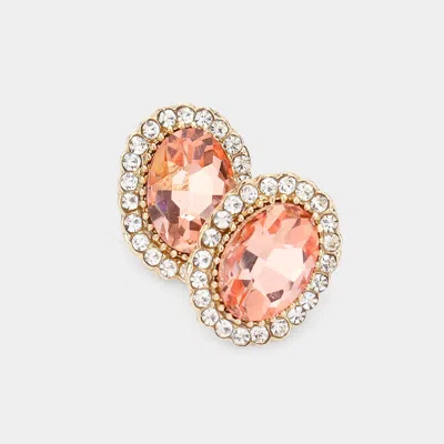 Fashnzfab Oval Stone Stud Evening Earrings In Pink
