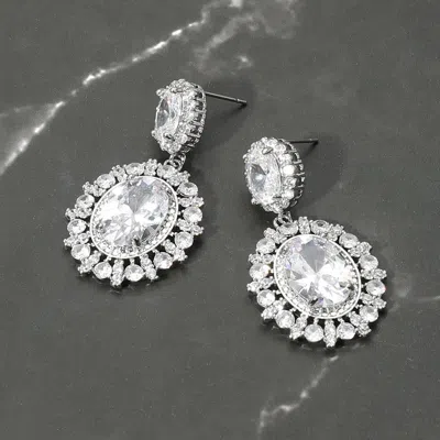 Fashnzfab Oval Teardrop Cluster Dangle Evening Earrings In Silver