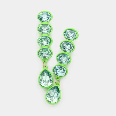 Fashnzfab Oval Teardrop Crystal Drop Earrings In Green