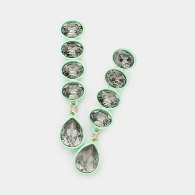 Fashnzfab Oval Teardrop Crystal Drop Earrings In Green
