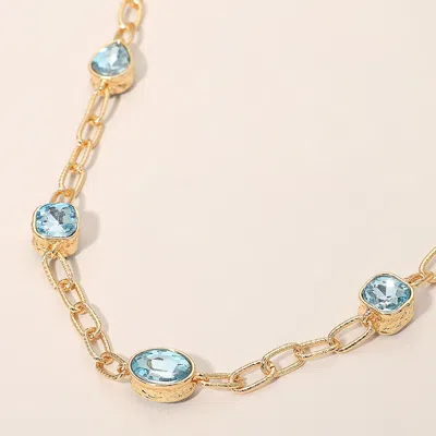 Fashnzfab Oval Teardrop Square Stone Bezel Link Necklace In Blue