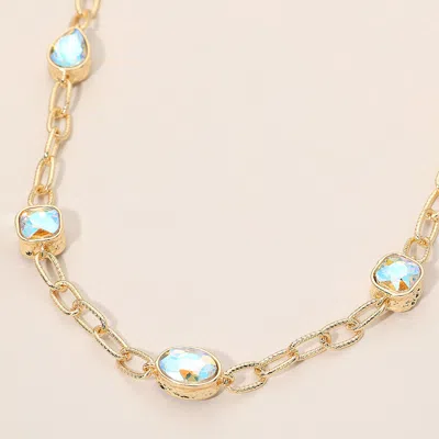 Fashnzfab Oval Teardrop Square Stone Bezel Link Necklace In Gold