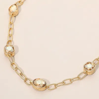 Fashnzfab Oval Teardrop Square Stone Bezel Link Necklace In Silver