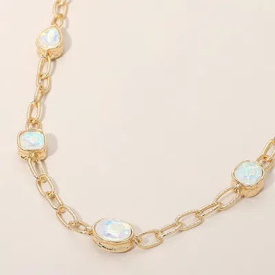 Fashnzfab Oval Teardrop Square Stone Bezel Link Necklace In White