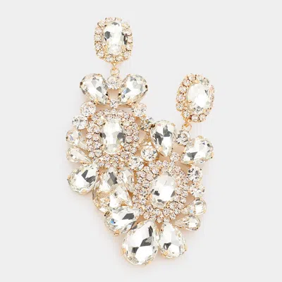 Fashnzfab Oval Teardrop Stone Accented Dangle Evening Earrings - Gold