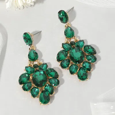 Fashnzfab Oval Teardrop Stone Cluster Evening Earrings In Gold