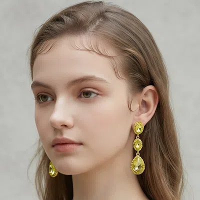 Fashnzfab Oval Teardrop Stone Cluster Link Dropdown Evening Earrings In Silver
