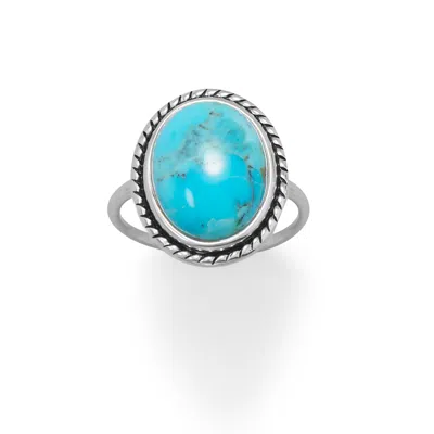 Fashnzfab Oval Turquoise With Rope Edge Ring In Blue