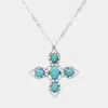Fashnzfab Oval Western Turquoise Stone Pointed Cross Pendant Necklace In Metallic