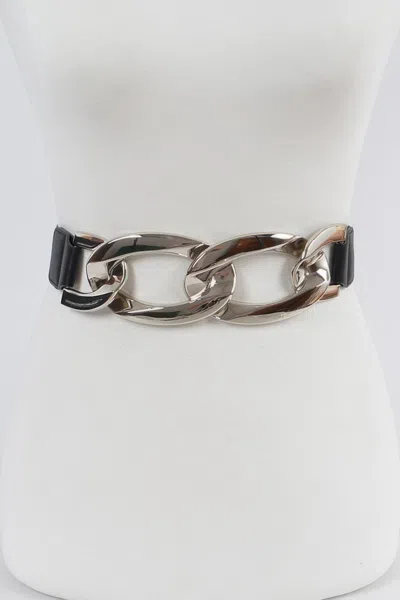 Fashnzfab Oversize Chain Elastic Belt In Silver