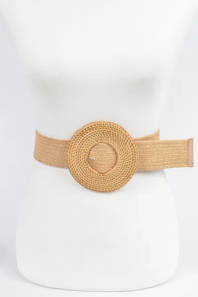 Fashnzfab Oversize Weaved Bamboo Buckle Elatic Belt In Brown