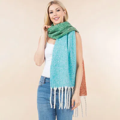 Fashnzfab Oversized 3 Tone Soft Twisted Fringe Scarf In Green