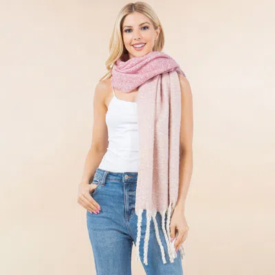 Fashnzfab Oversized 3 Tone Soft Twisted Fringe Scarf In Pink